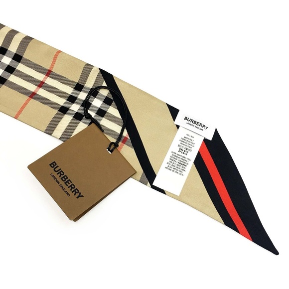 Burberry Skinny Montage Silk Scarf in Archival Beige - Picture 5 of 10